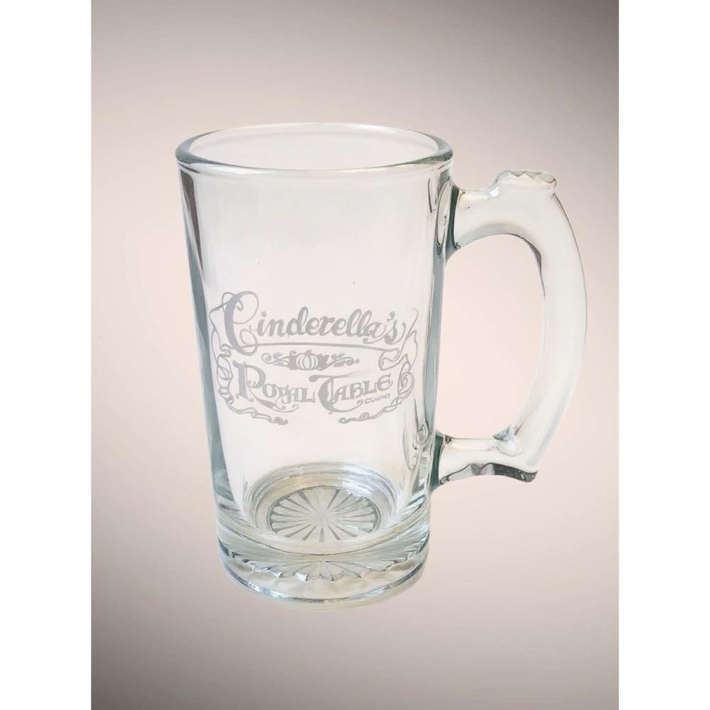 Disney Cinderella Royal Table Princess Clear Glass Mug Stein Magic Kingdom 5.5 H